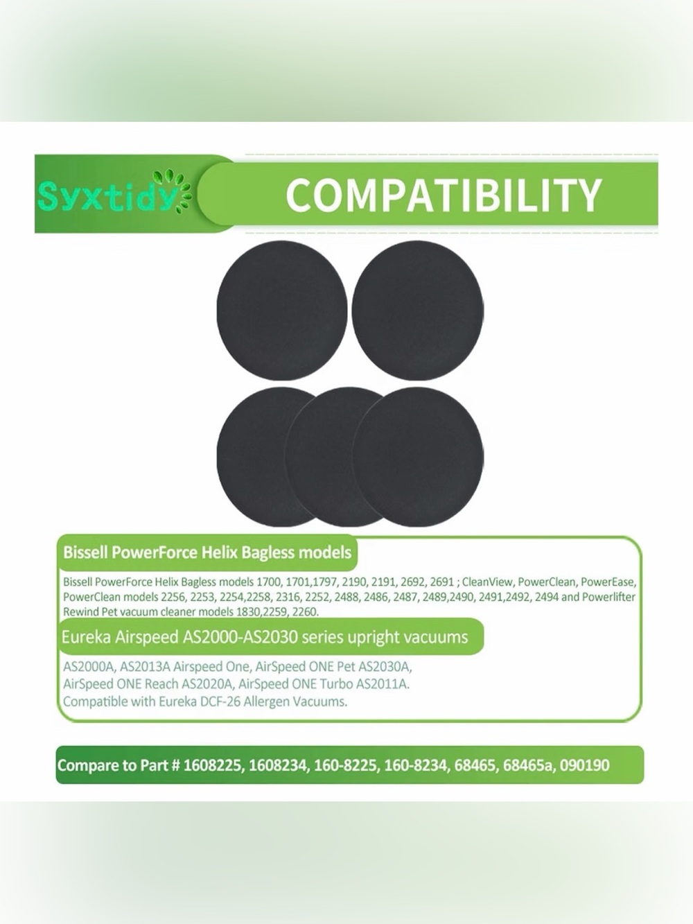 Black Foam Filter Pads for Vacuums - Pack of 5